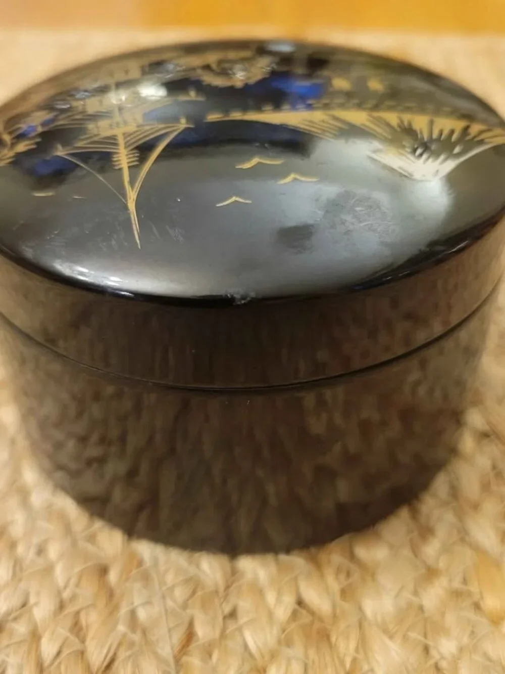 Vintage set of Japanese Black Lacquerware Coasters Featuring Mt. Fuji